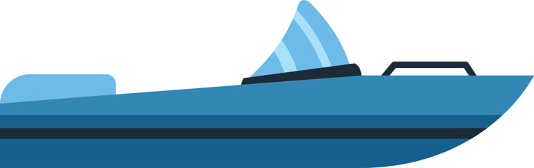 Fototapeta premium Blue speed boat flat icon representing water sports and recreation on white background
