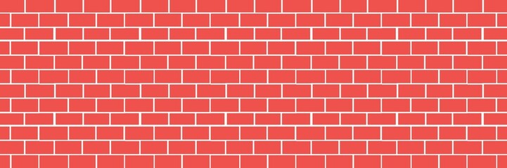 Obraz premium ​Red brick wall background texture with white mortar lines. Minimalist flat illustration of a clean masonry pattern for architectural design, urban backdrops, and modern wallpaper.