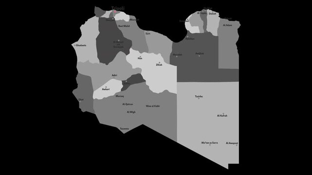 Vector map of Libya with names of cities and with borders city