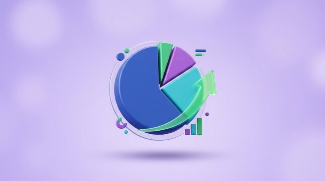 Colorful 3D Pie Chart with Growth Arrow 3D Chart Pie Chart Growth Arrow Business Finance Data Visualization Analytics. Concept featuring 3d chart, pie chart, growth arrow, business, finance for pro...