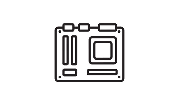 Motherboard icon with central processor socket and expansion slots, simple flat design outline graphic