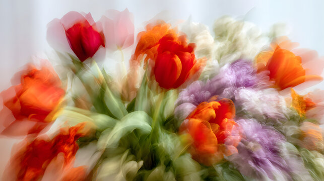 red tulips ,blurred background