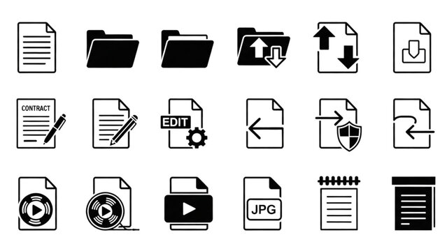 Vector Icon Sheet of Various File Types and Actions on Computer