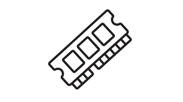 RAM computer memory module, black line icon for digital technology and hardware. featuring data, storage, chip with electronic and circuit elements