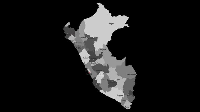 Vector map of Peru with names of cities and with borders city