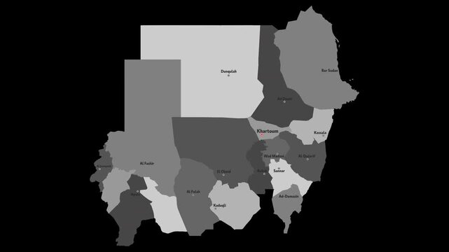 Vector map of Sudan with names of cities and with borders city