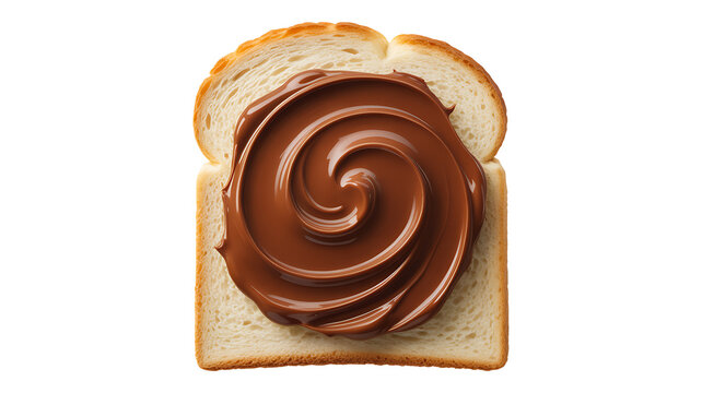 Chocolate spread swirl on bread slice isolated on white background sweet snack 