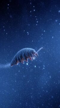 Tardigrade Water Bear Microorganism Feeding in Abstract Blue Environment