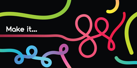 Obraz premium Vibrant neon lines and text on black background
