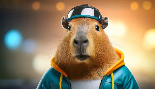 An Anthropomorphic Capybara Dressed In Sporty Style
