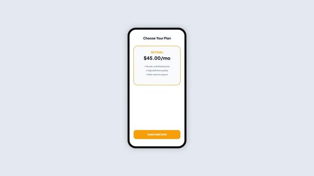 Premium Mobile App Subscription Plan Selection and Secure Payment Process