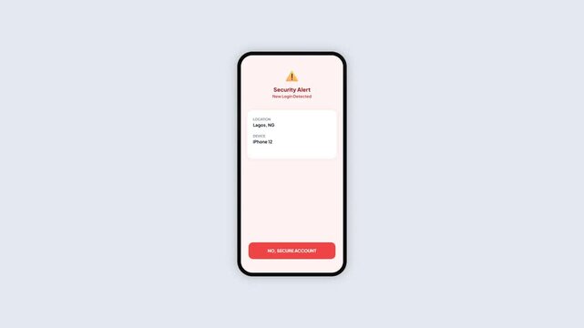Security Alert Mobile App Interface Animation of New Login from Different Location and Account Protection