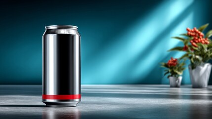 Fototapeta premium Metal can stands next to plants in a modern interior setting