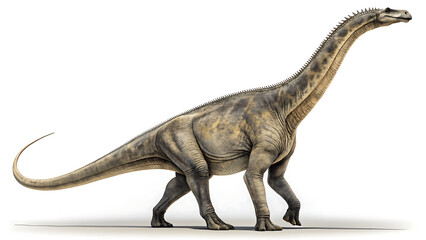 Fototapeta premium A detailed side view of a large sauropod dinosaur walking with its long neck extended forward illustration