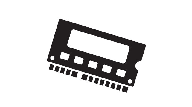 Computer RAM module icon with a black silhouette and white background, representing random access memory.