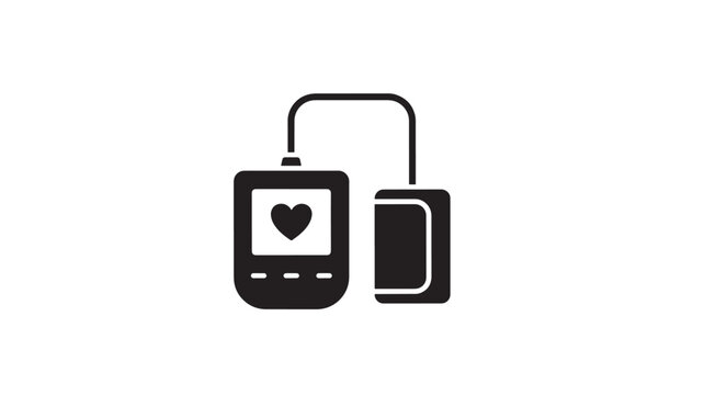 Blood pressure monitor icon with heart symbol displaying vital health statistics for medical diagnosis and patient care.