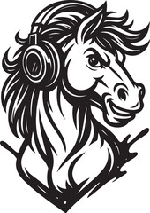 Obraz premium a cheerful horse wearing headphones, perfect for music or audio related marketing and advertising materials