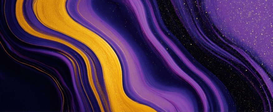 A liquid dance of purple and gold creates a marble effect perfect for luxury branding.