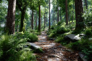 Fototapeta premium Stone Path Winding Through a Lush Green Forest