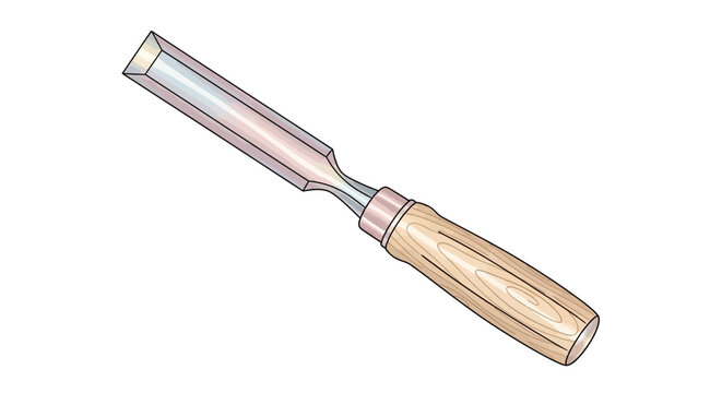 Woodworking flat chisel with wooden handle.