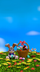 Fototapeta premium Vertical Easter bunny meadow scene 3D render