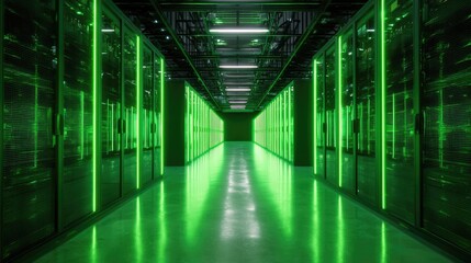 Fototapeta premium Enterprise Cloud Computing Server Room with Endless Rack Rows