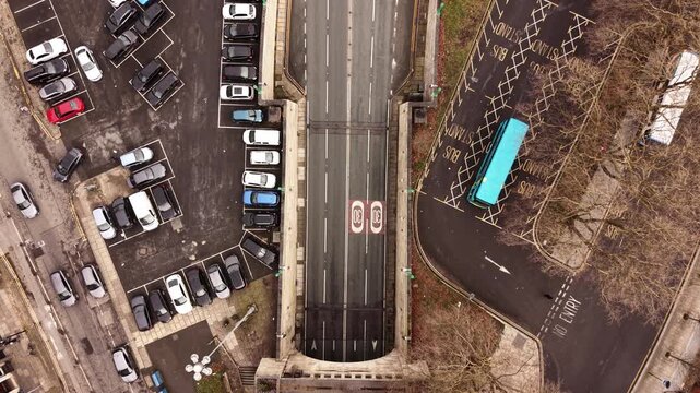 Liverpool City Centre Merseyside Drone image showing varied rooftops with open spaces between city blocks.