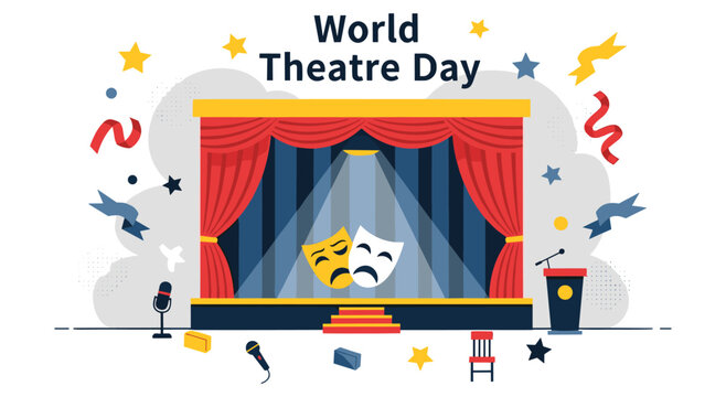 World theatre day celebration with stage and masks
