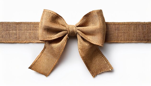 Burlap Ribbon Bow Isolated On White Background