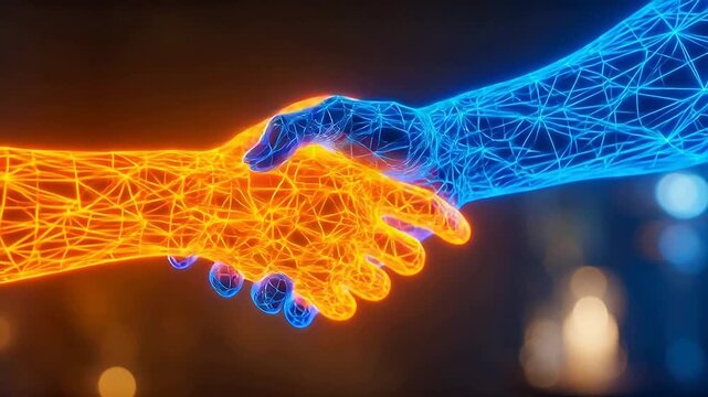 Two glowing hands shaking