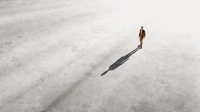 Light is changing position around a businessman standing still, casting different shadows