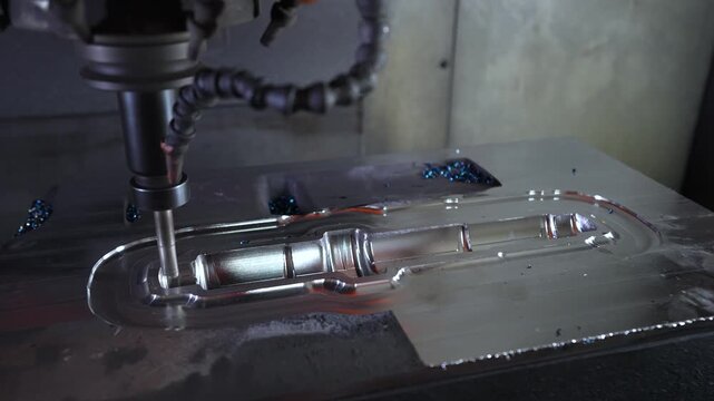 CNC turning machine high precision throwing coolant liquid on metal component in shaping forming process by computer numerical control automation milling workpiece using a rotating cutting tool