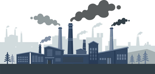 Obraz premium Industrial, pollution, factory, smoke, emission, environment, air, contamination, industry, plant, urban, skyline, ecology, crisis, vector, illustration, modern, problem, climate, concept