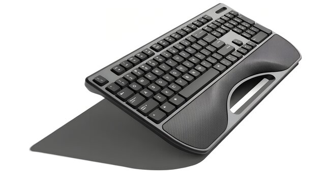 ergonomic keyboard with wrist rest on white background