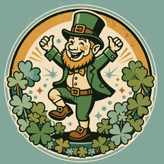 Fototapeta premium Happy Leprechaun Dancing with Shamrocks.