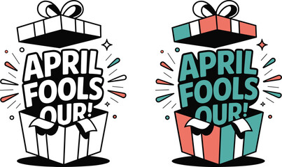 April fools day surprise gift box vector, holiday prank concept with pop out text and confetti © SANDIP