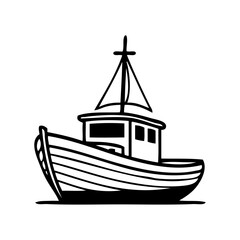Logotipo con dibujo sencillo con líneas de un viejo barco de pesca © teracreonte