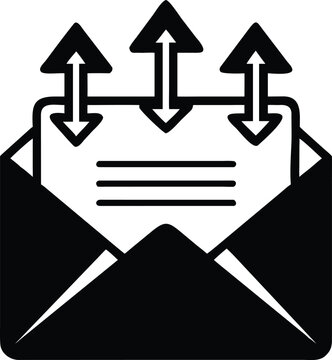 Envelope with multiple arrows on white background communication email