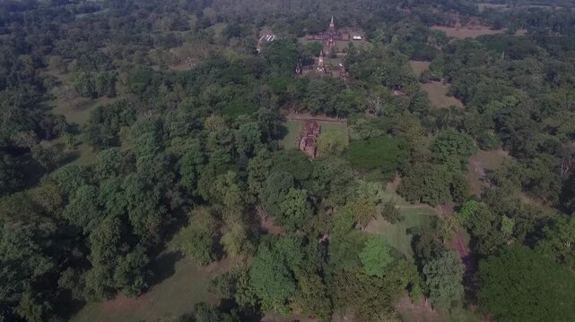 Aerial view of Wat Chedi Chet Thaeo at Si Satchanalai Historical Park, UNESCO World Heritage Site in Sukhothai, Thailand.