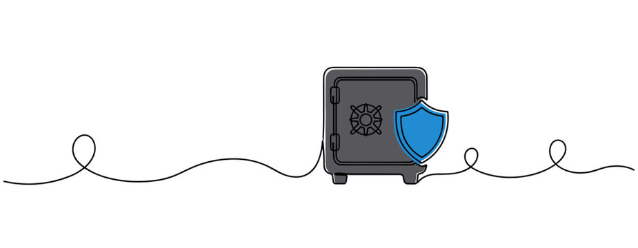 Safe guarded by shield on minimal white background with continuous line. no editable strokes