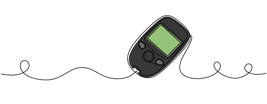 Portable glucose meter displayed on continuous line background. no editable strokes