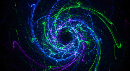 Obraz premium A vibrant digital fractal art piece featuring swirling patterns of neon blue green and purple light