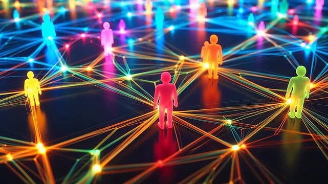 Colorful network of connected human figures