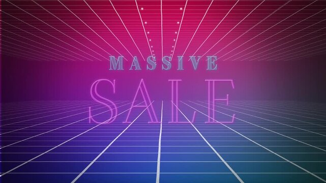 Animation of massive sale over grid on colorful background