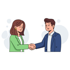 Fototapeta premium Businesswoman and businessman shaking hands in office. non editable strokes