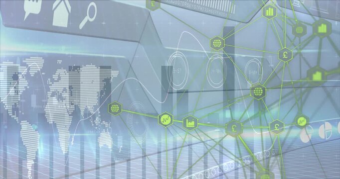 Animation of network of connections with icons over window