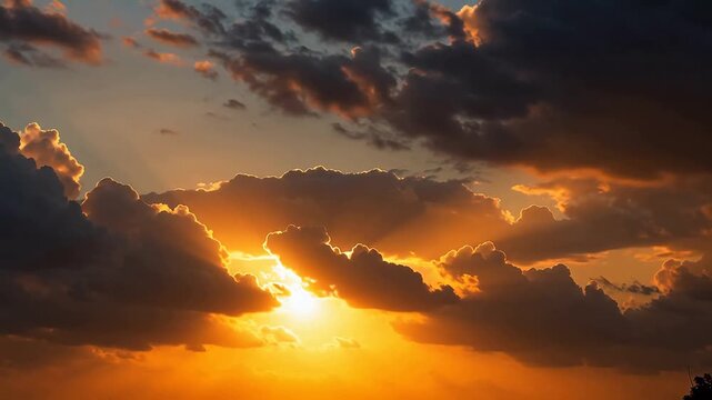 Sunset with dramatic clouds and golden light