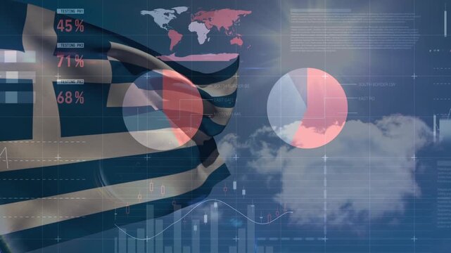 Animation of data processing over flag of greece