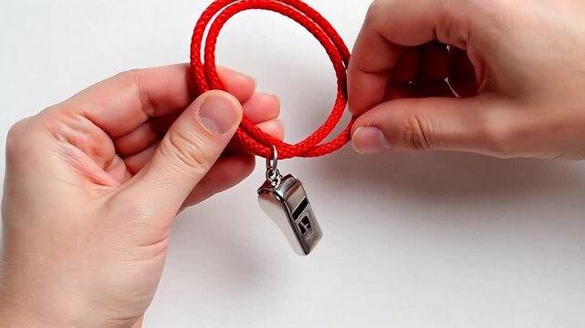 Red rope with metal whistle
