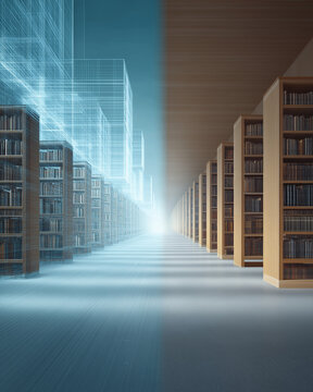 Digital Knowledge Library Corridor Symbol of Information Architecture and Data Learning 2